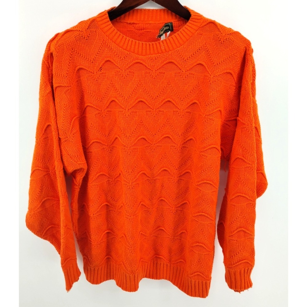 Dominic And Maria Cable Knit Sweater 3D Heart Vintage USA L Orange y2k